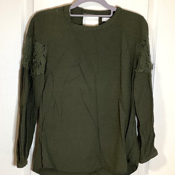 Camber & Grace Women's Long Sleeve Blouse Top Size SP Dark Green Boho Lace - Picture 1 of 7